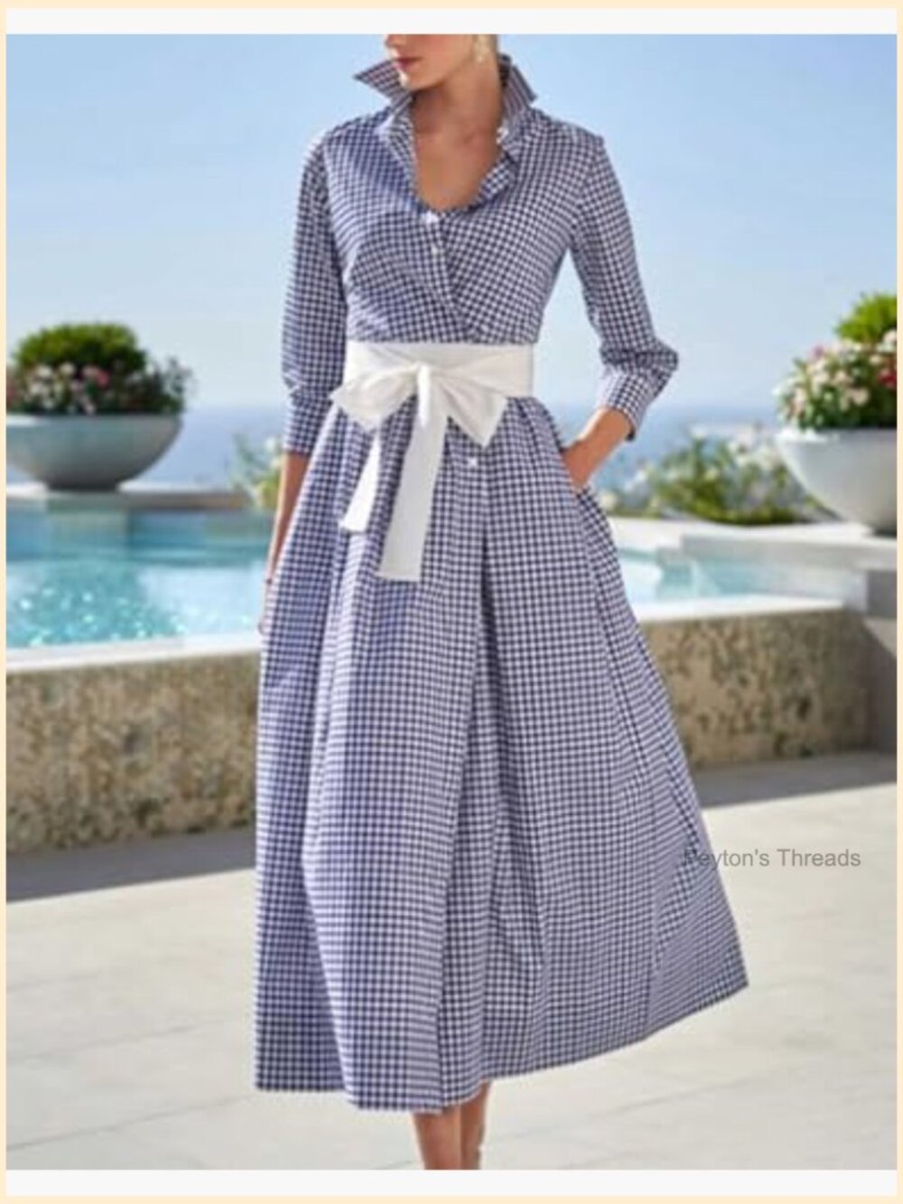 Retro Plaid Button Up Maxi Shirt Dress with Pockets and Belt - Picture 3 of 3